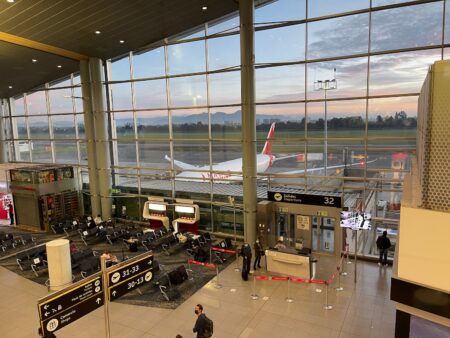 an airport with a large window