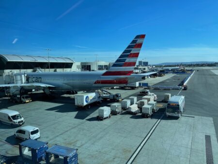 an airplane parked at an airport