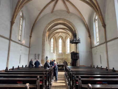 a group of people inside a church