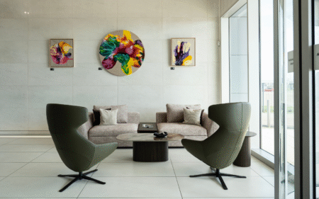 Danish design chairs in the Harrods aviation lounge, by BoConcept
