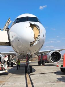 a plane with a broken nose