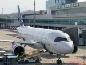 a plane parked at an airport