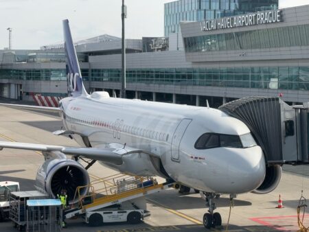 a plane parked at an airport