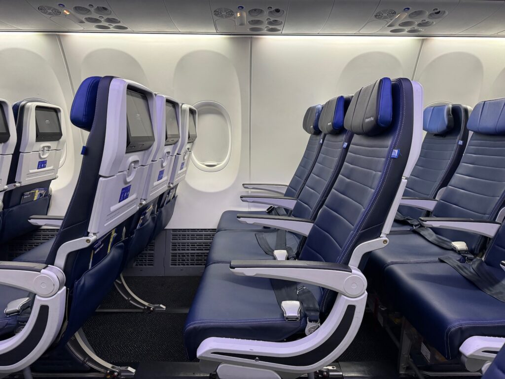 a row of seats in an airplane
