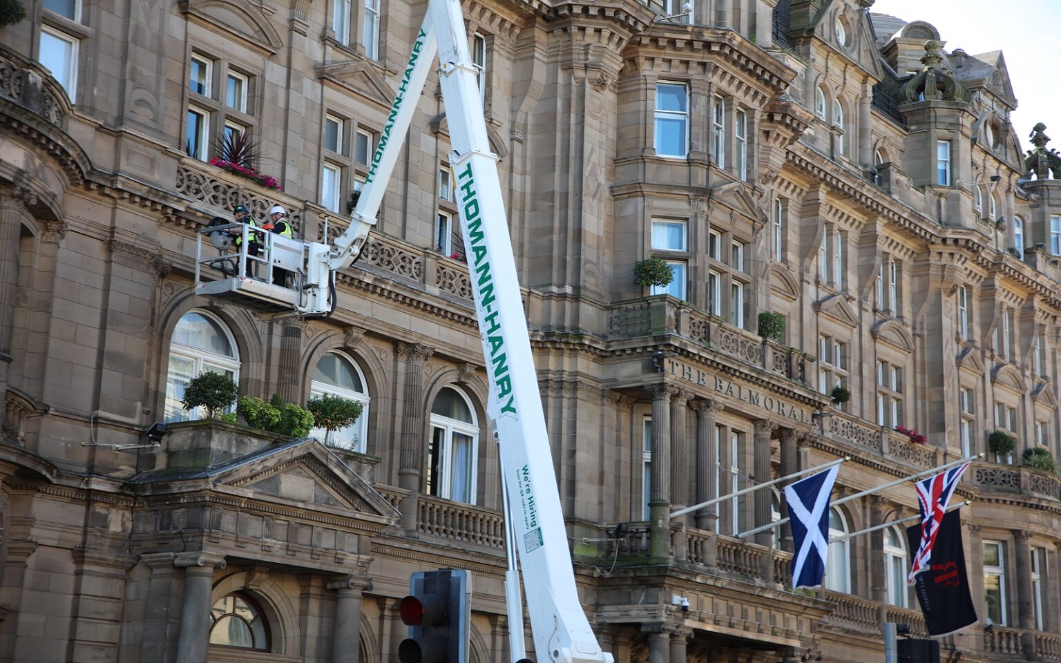 Thomann-Hanry conducting the façade survey for the Category B listed hotel, The Balmoral in Edinburgh