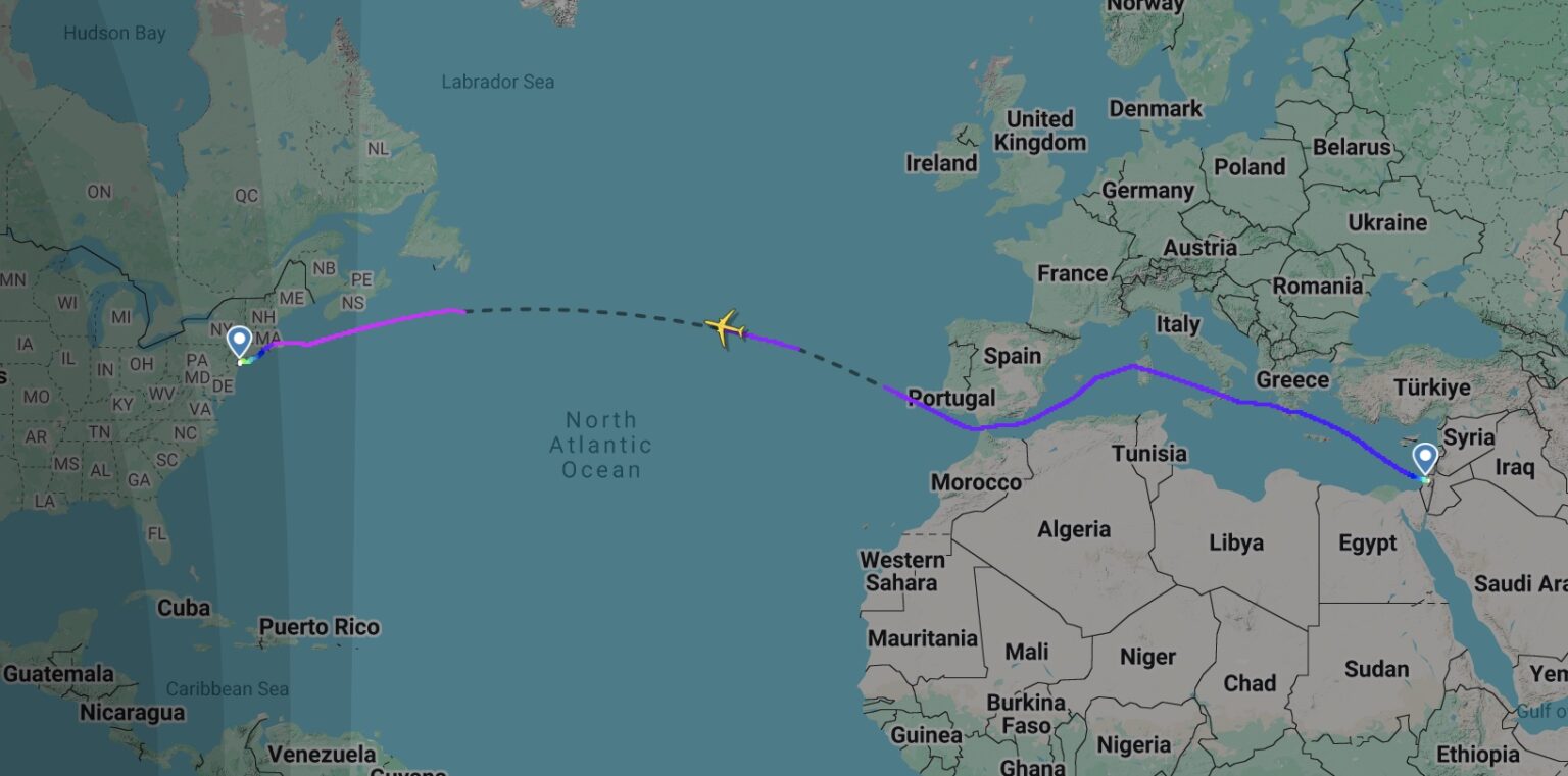 a map of the world with a route