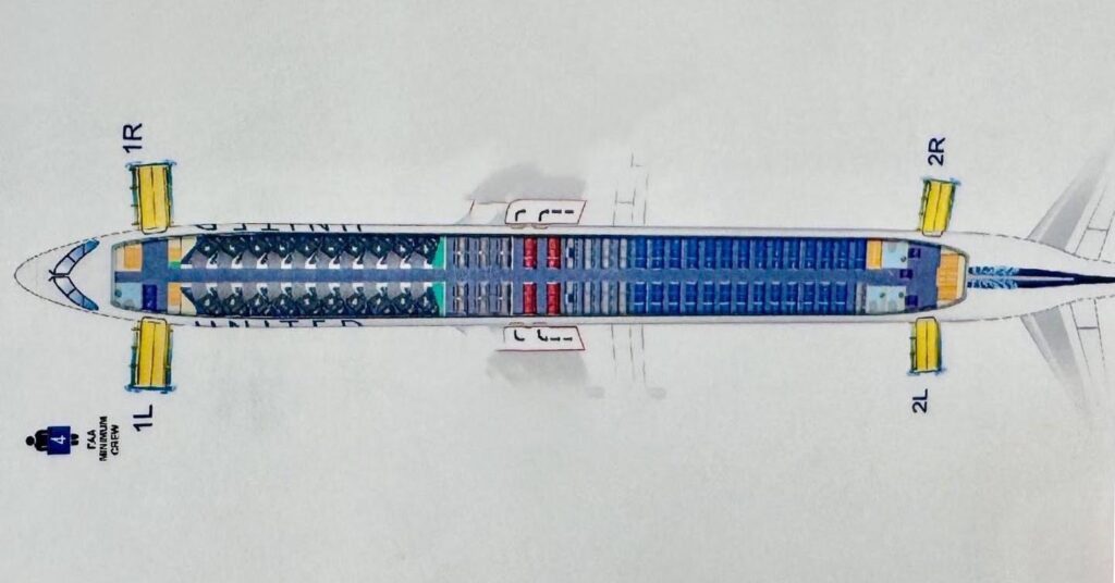 a blue and red airplane seat