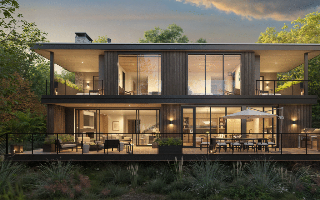 New One&Only resort slated for New York’s Hudson Valley external view of facade with evening lighting internally One&Only in Hudson Valley