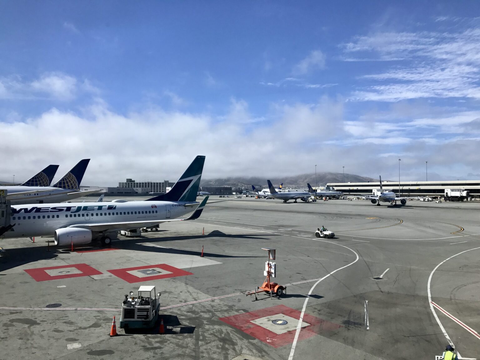 West Jet Boeing 737 at gate in San Francisco