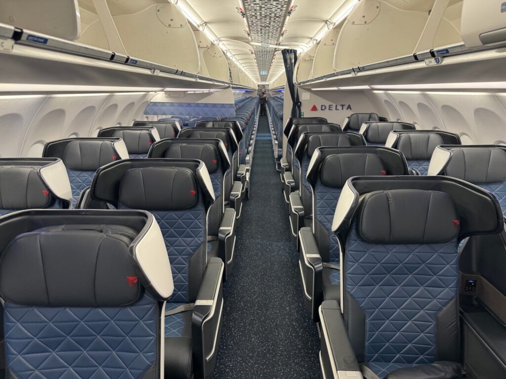 Review: Delta Air Lines A321neo First Class the inside of an airplane