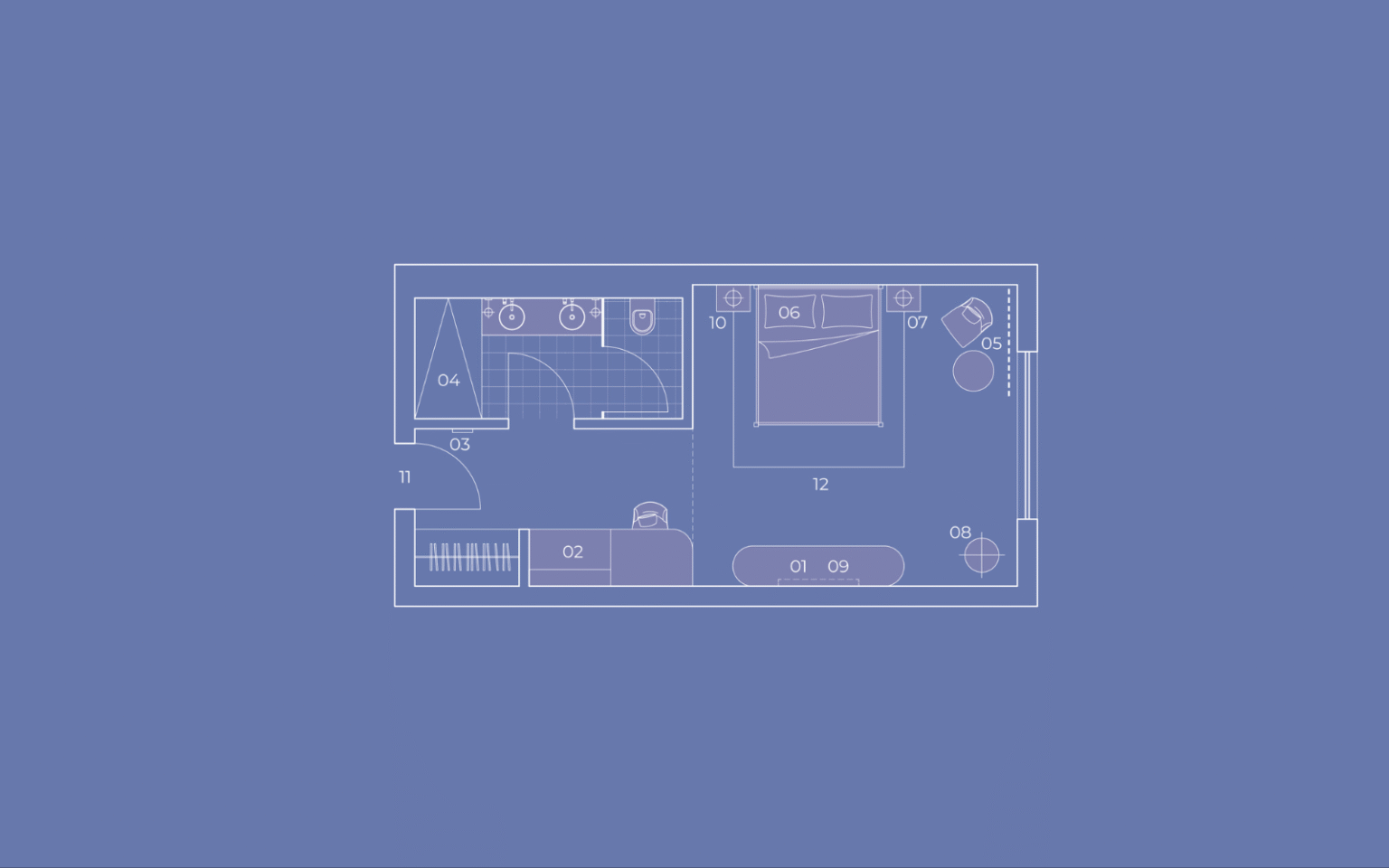 Exclusive: the (modest) future of luxury hospitality, through an architect’s eyes Diagram of floor plan for luxury hospitality room, where quiet technology is subtly integrated