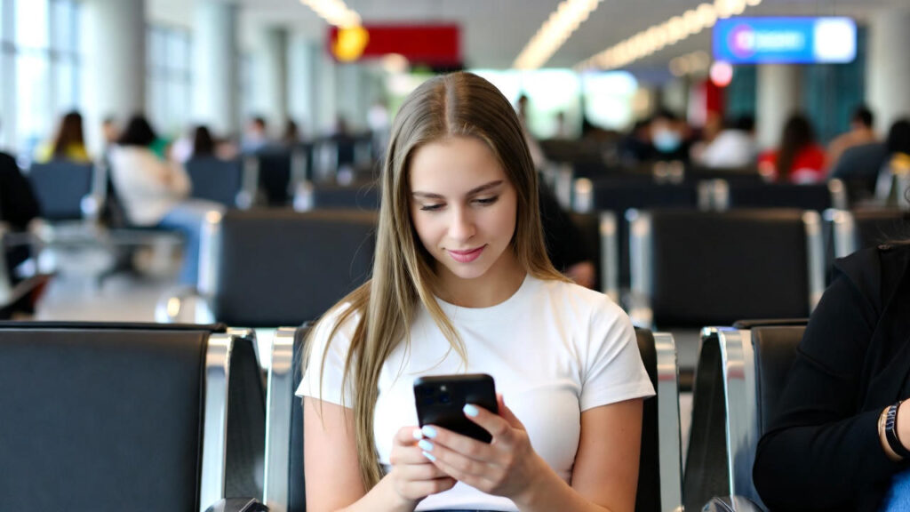 Make Airports Great Again: Why Quiet Airports Are The Future Of Travel a woman sitting in a chair looking at a phone