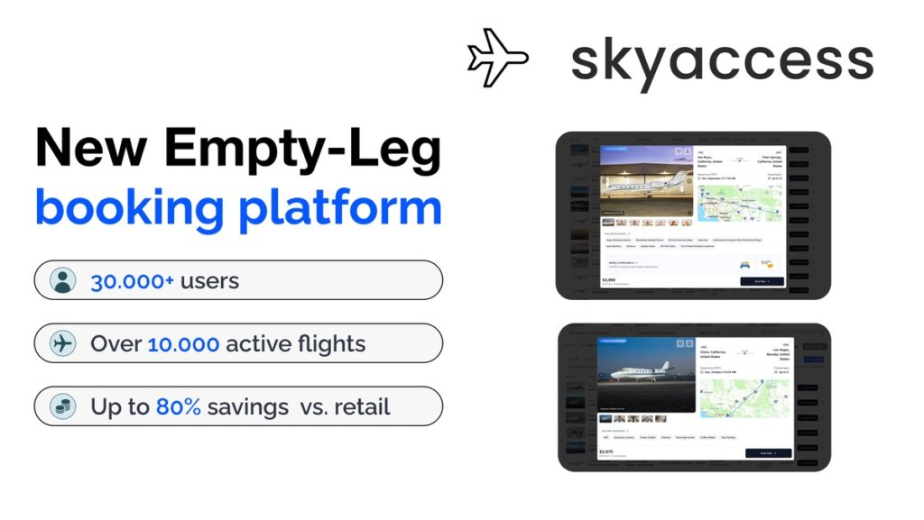 SkyAccess Launches Booking Platform for Private Jet Empty-Leg Flights