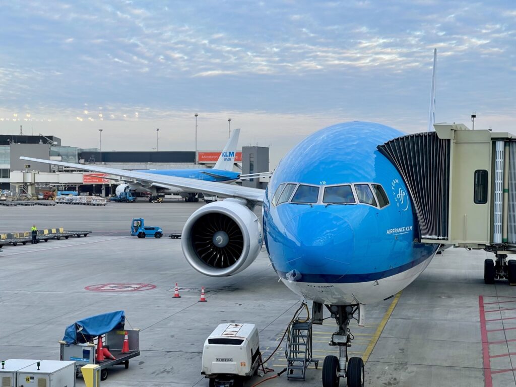 KLM Boeing 777 at gate in Amsterdam