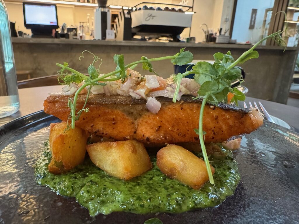 a plate of food with a fork and knife