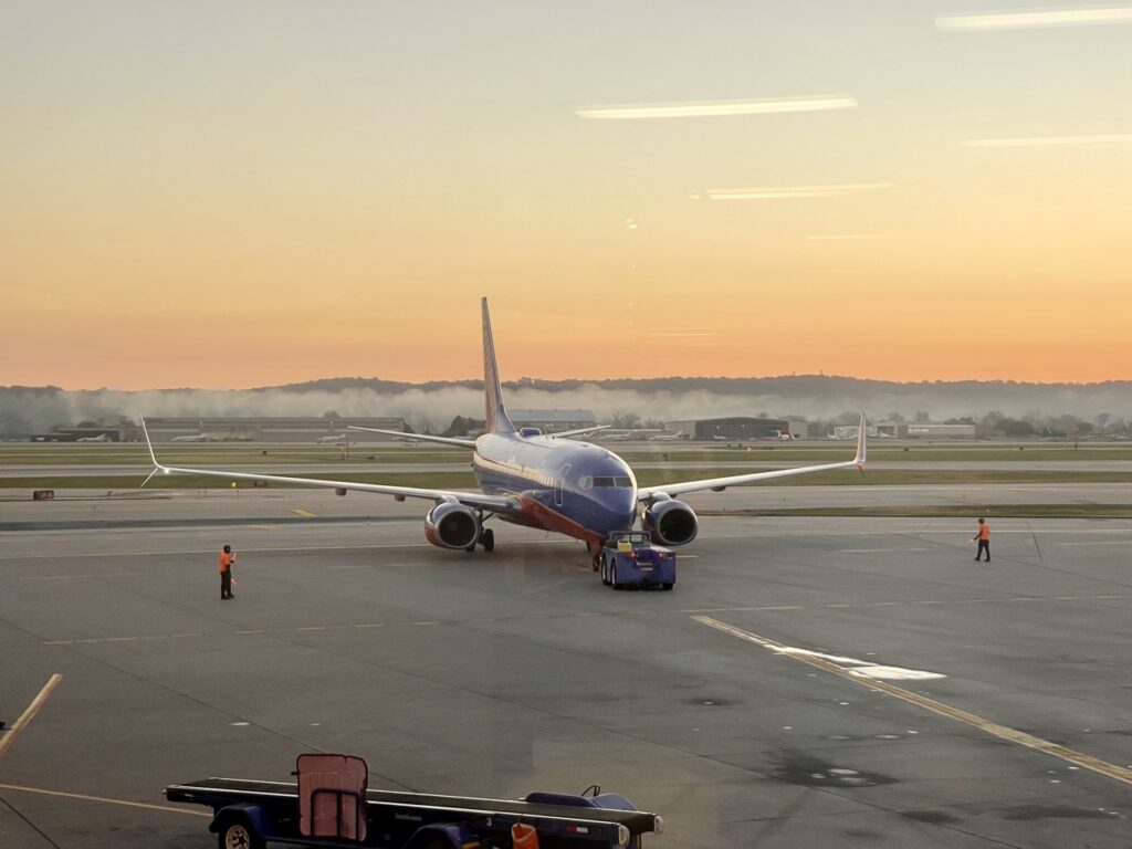 a plane on the runway