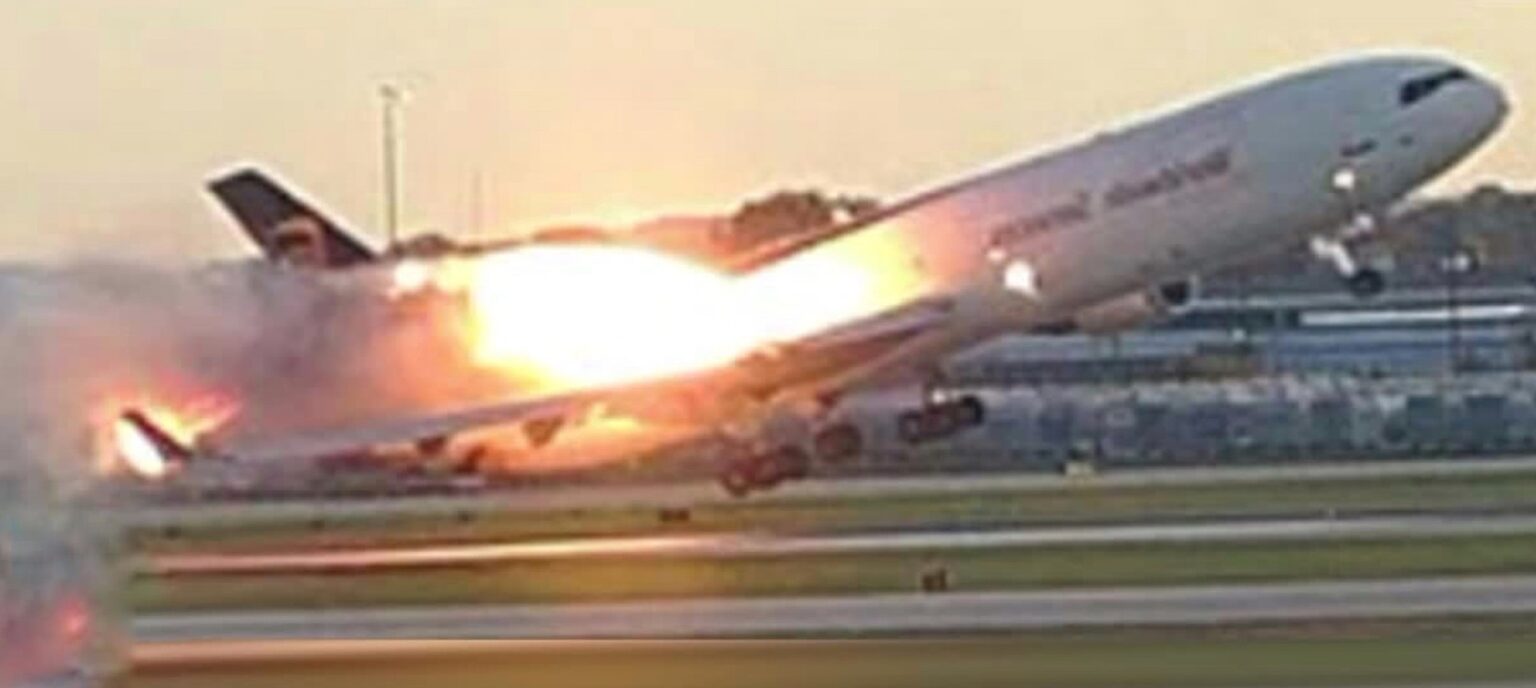 a plane taking off from runway
