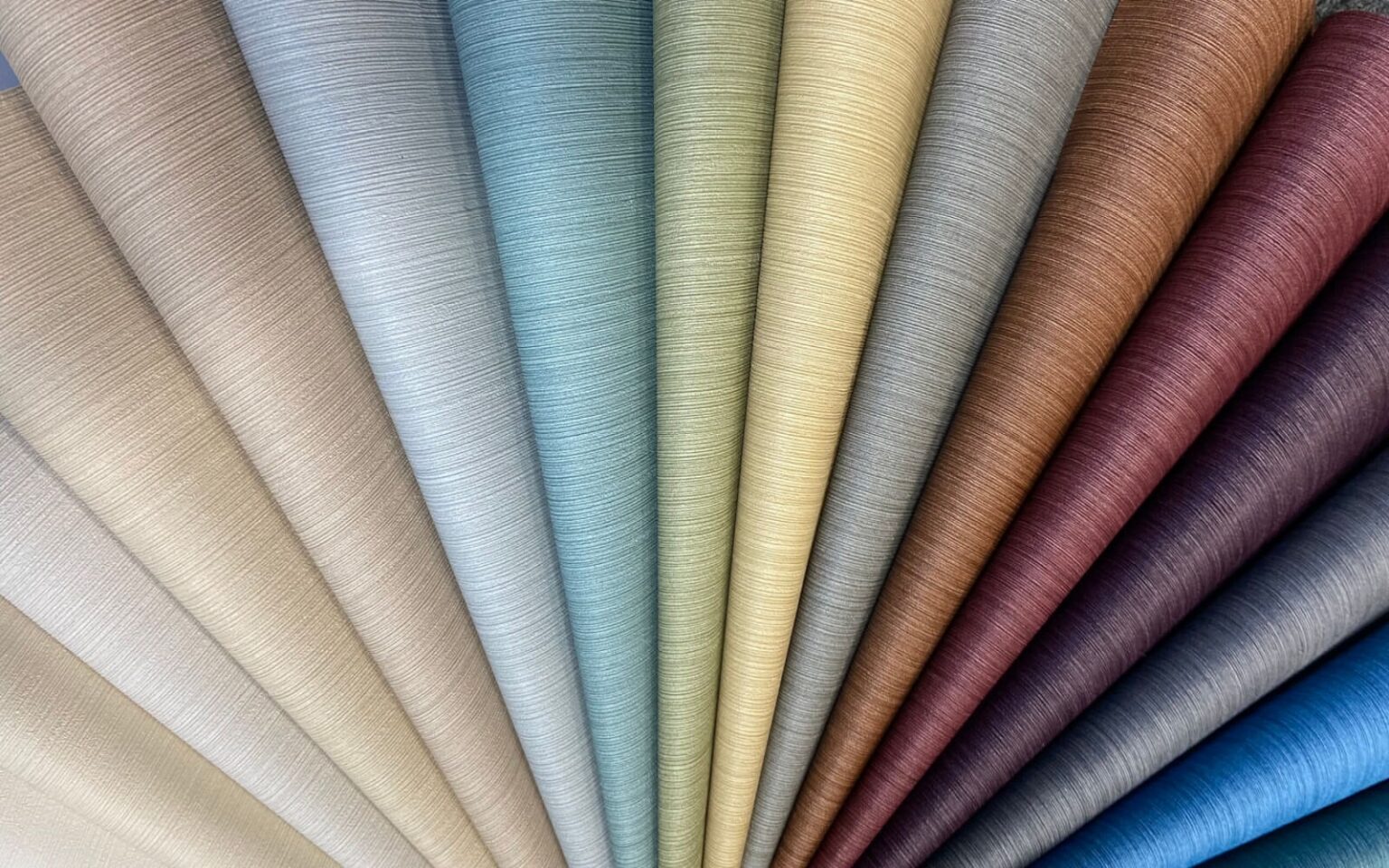 fanned colour swatch of Eri Silk from Newmor wallcoverings