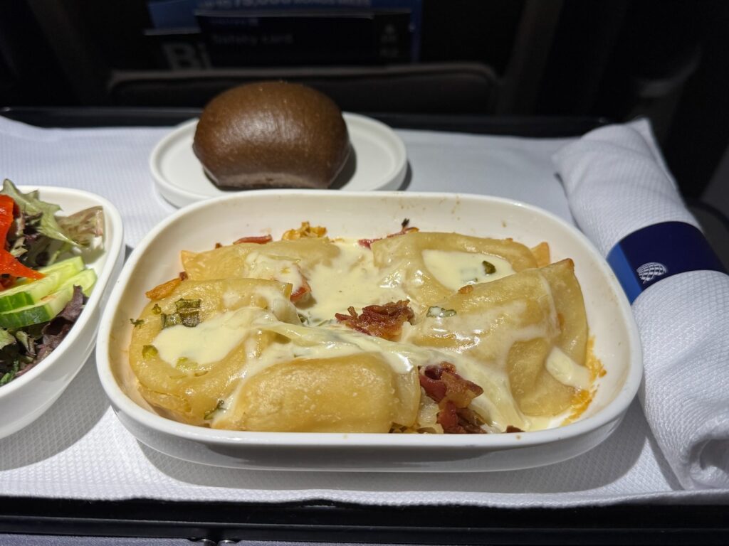 a plate of food on a tray