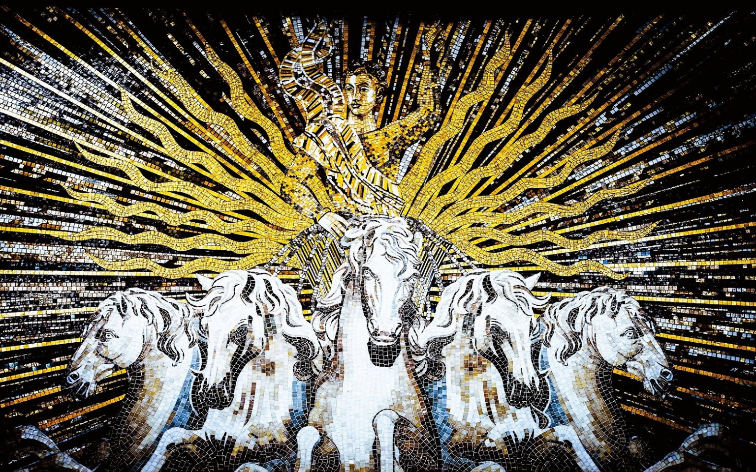 mosaic chariot and horses mosaic in L'Aventure hotel from Beaumarly