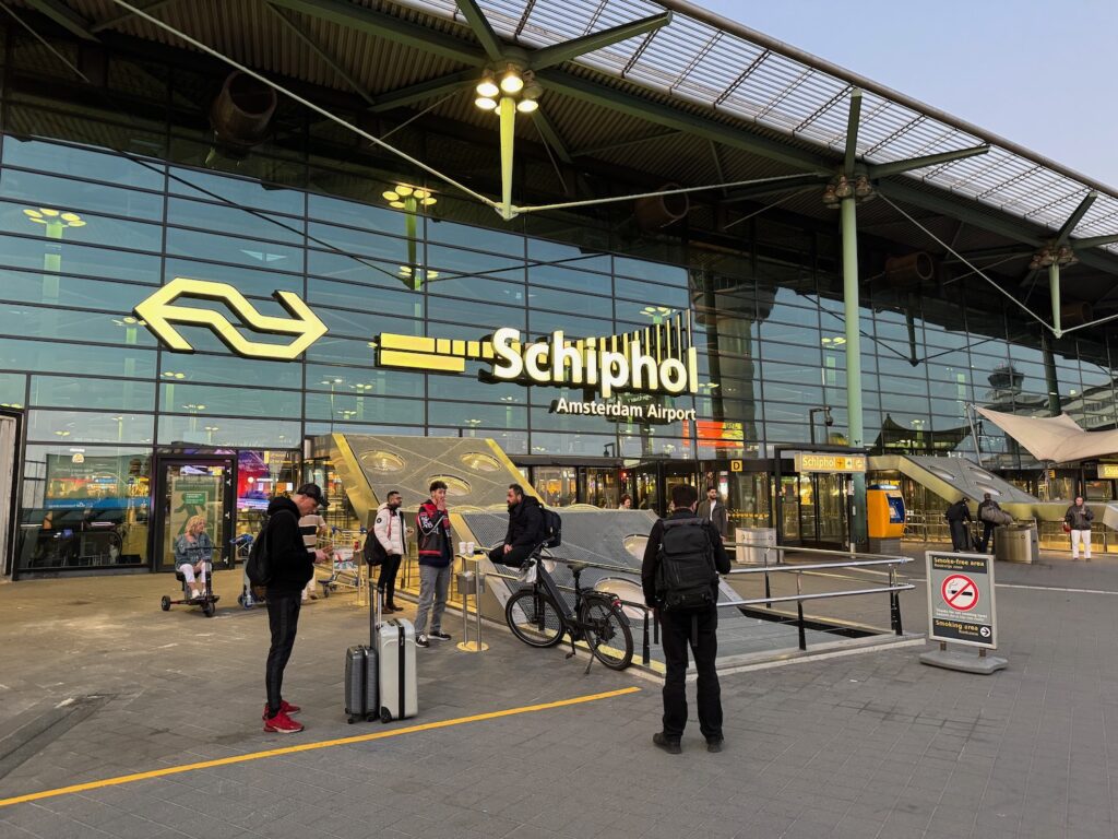 a group of people outside of a building