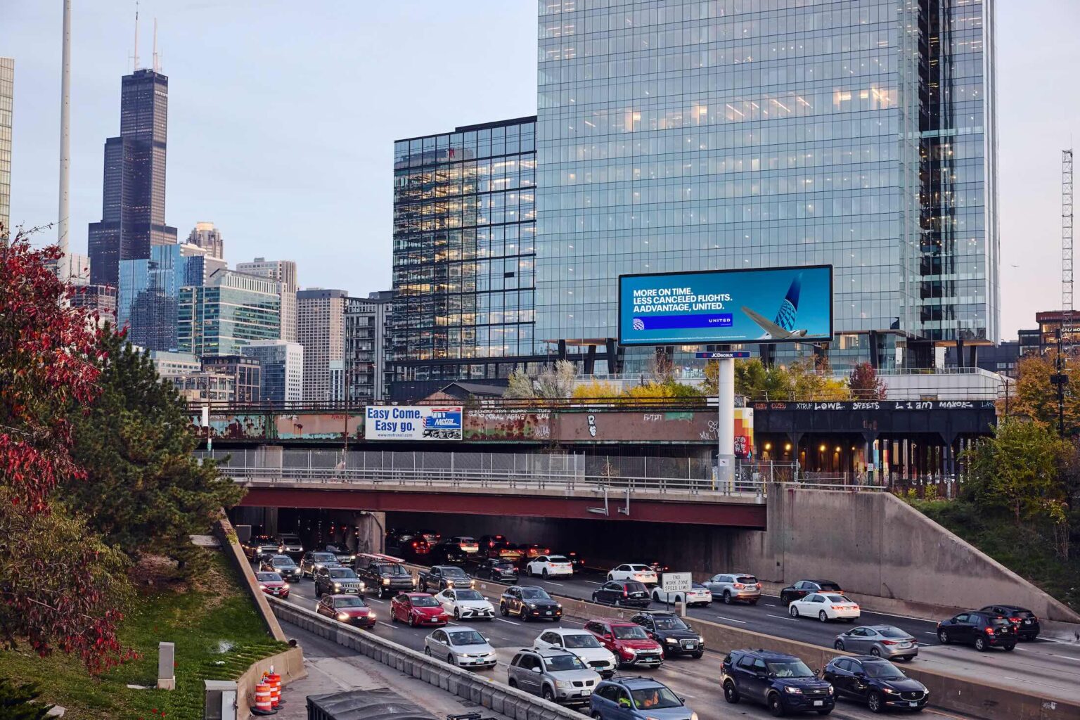 a traffic on a highway in a city