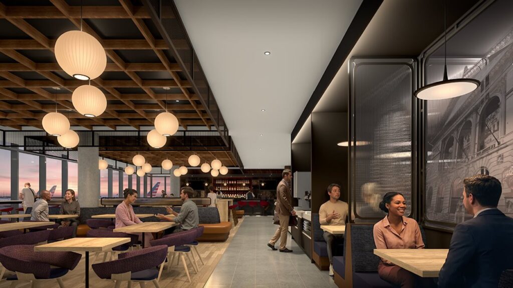 a group of people sitting at tables in a restaurant