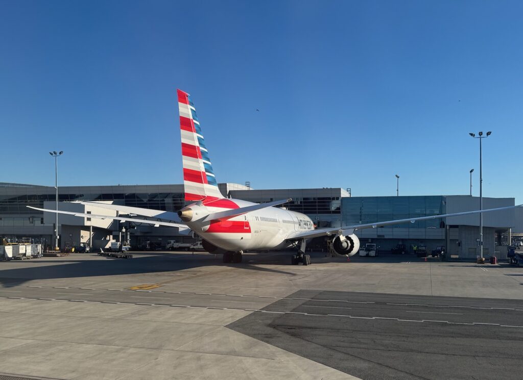 an airplane parked at an airport