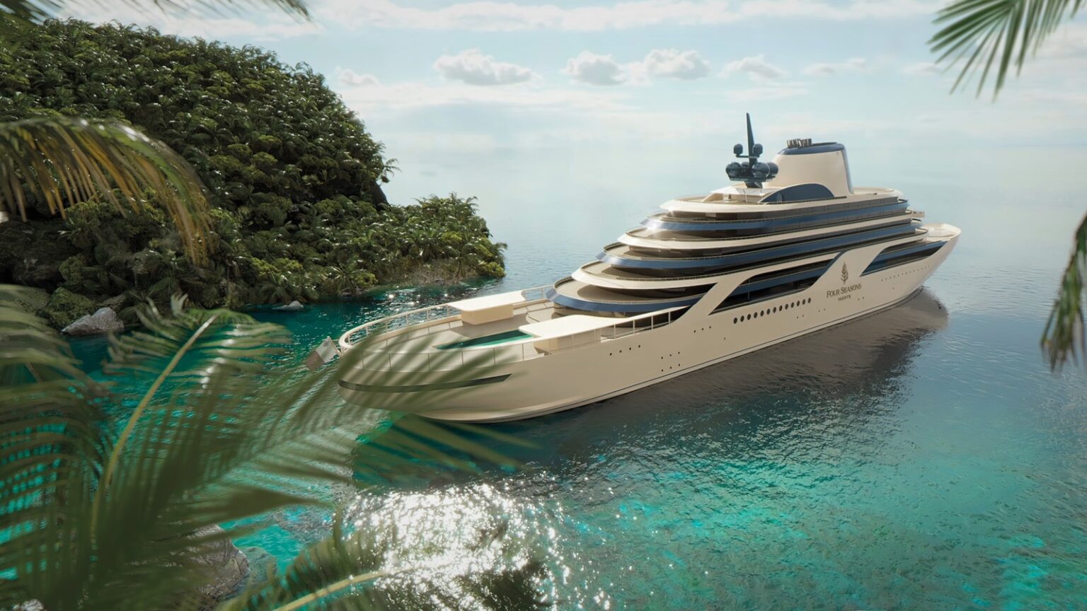 Render of yacht in bay