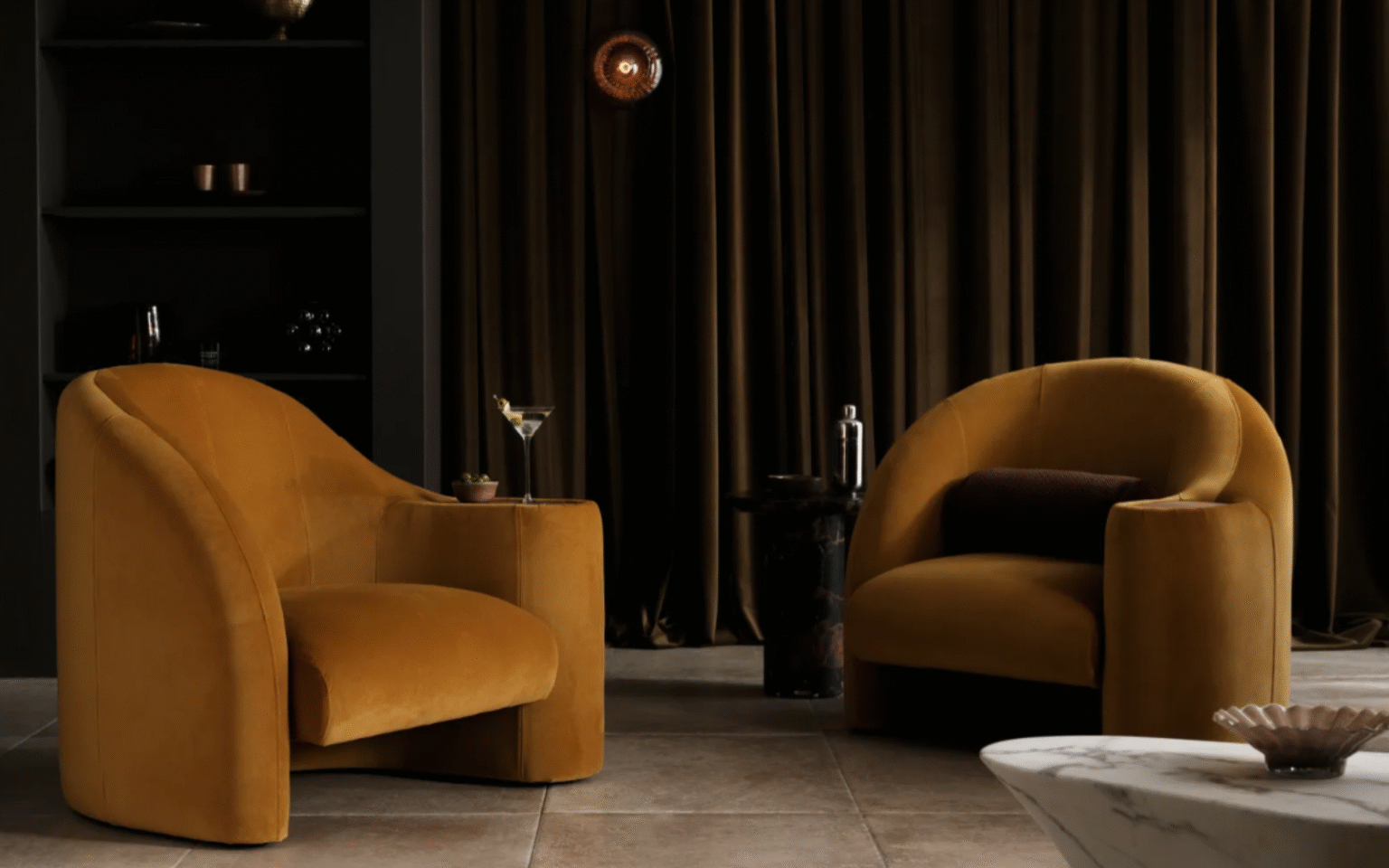 Stellar Armchair in mustard velvet