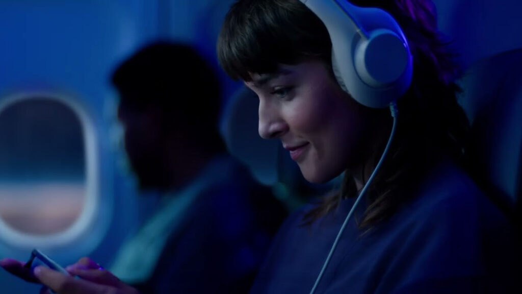 a woman wearing headphones