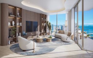 Ennismore and PMG announce first-ever Delano Branded Residences PMG-Delano residences miami - curved window with view from lounge-R