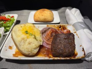 Scrumptious: Short Rib With Steakhouse Sauce And Twice Baked Potato In American Airlines First Class