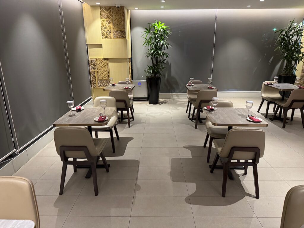 a room with tables and chairs