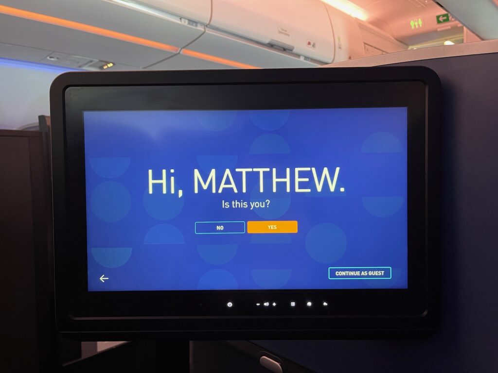 a screen on an airplane