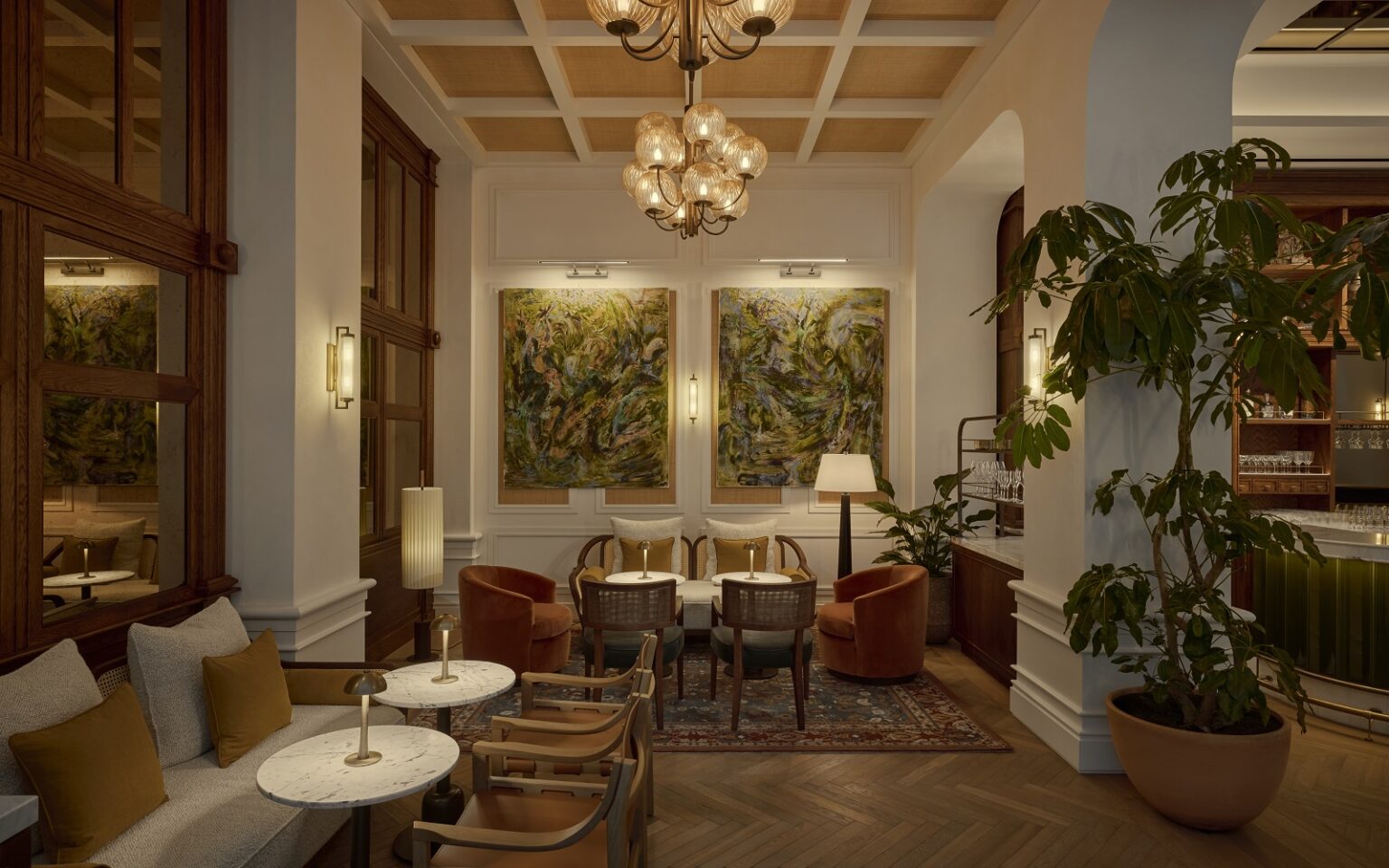 Artiq unveils a sensory art journey at Six Senses London paintings curated by Artiq in Six_Senses_London_Whiteley's_Bar_