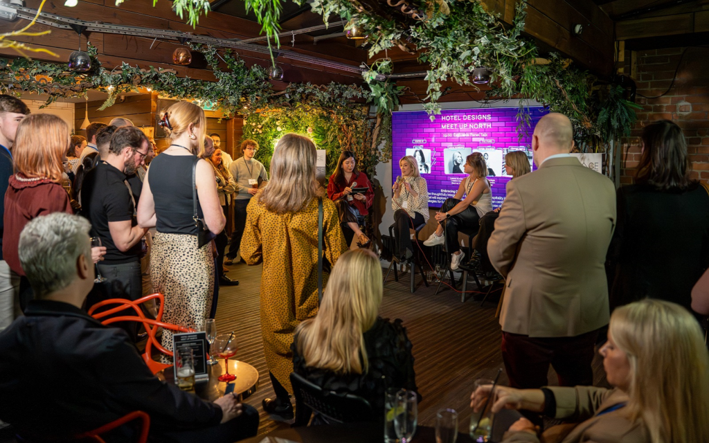 In conversation at MEET UP North – Embracing Design Tech in Hospitality MEET UP North panel discussion Hotel Designs and SPACE Magazine