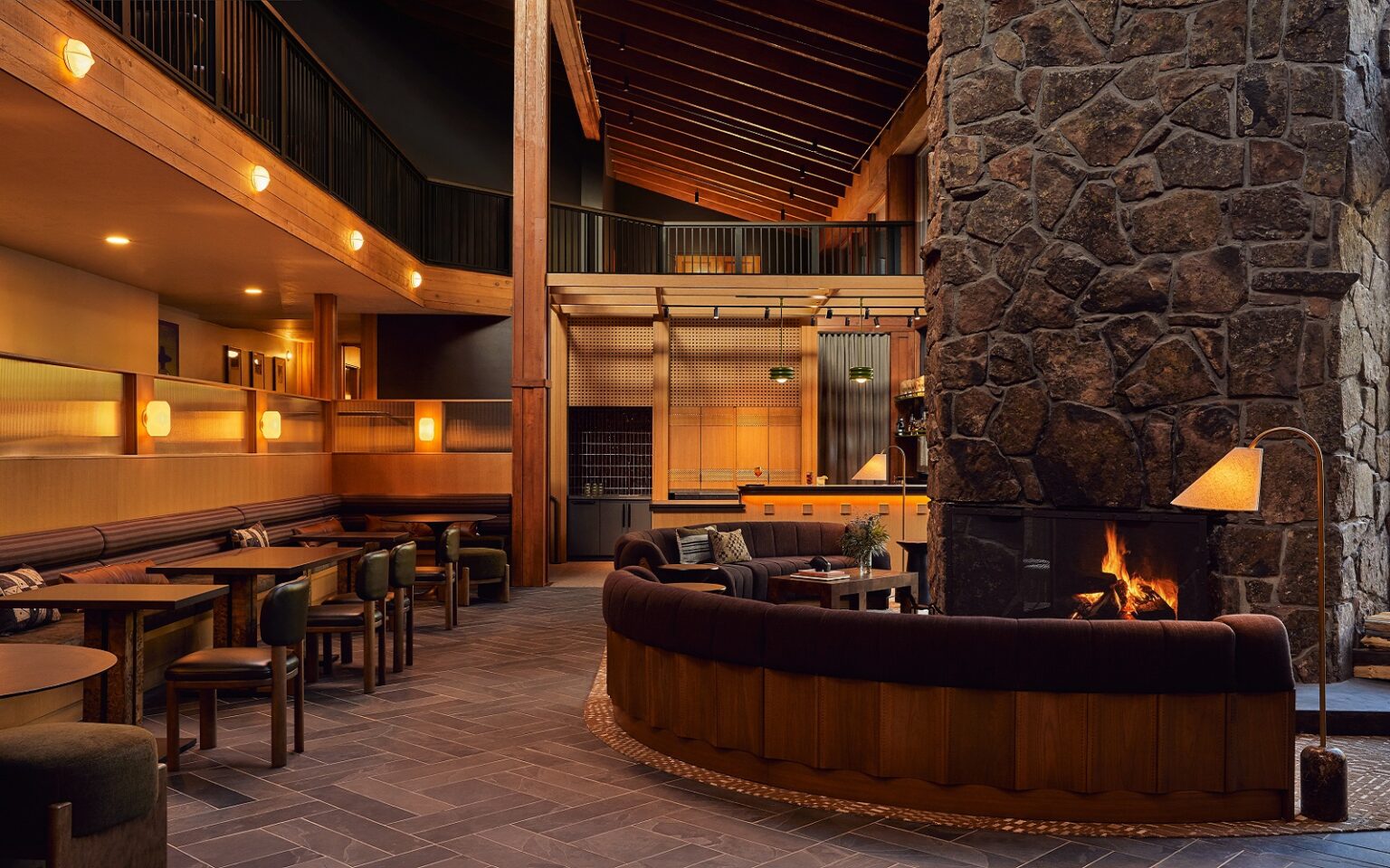 Trailborn Jackson Hole – combining Western heritage with a design-forward sensibility wood and stone interior surfaces in the Trailborn Jackson Hole_Lobby_Credit Christian Harder, Courtesy of Tra