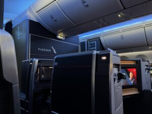 an airplane with seats and a screen