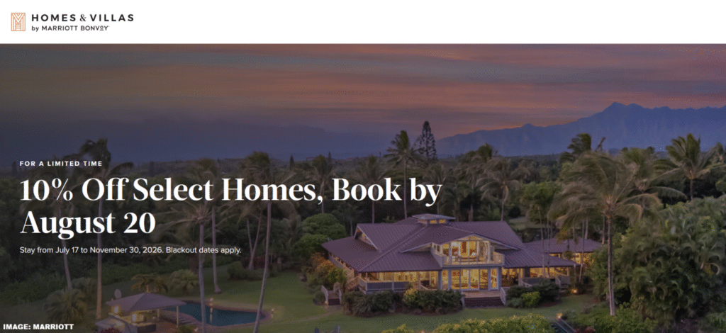 Amex US Offers: $350 Cashback For $1K+ Marriott Bonvoy Homes & Villas Purchase July 30 – September 30, 2026