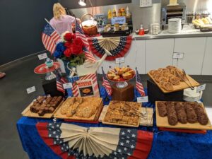 a counter with food on it