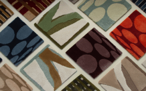 A collaboration, a collection and a family legacy – in conversation with Cate Allan, Richard Allan London flat lay carpet samples from new collection from Richard Allan London and Roger Oates