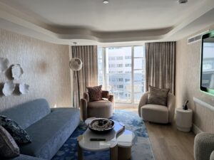 Andaz Miami Beach Review: Two Bedroom Suite andaz miami beach review two bedroom suite living room blue sofa