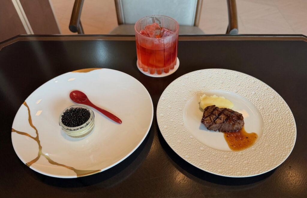A Marriott Club Lounge With Caviar, All-Day Champagne, And Made To Order Beef: Am I Dreaming?! Beef tenderloin and lobster dishes from the evening menu at the Osaka Station Hotel Specialty Salon