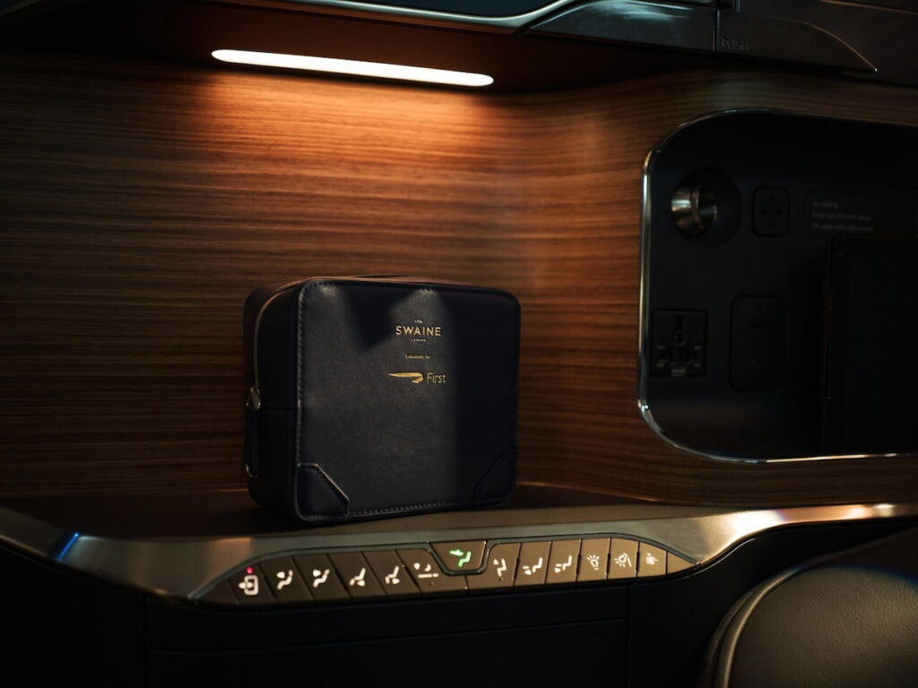 British Airways Overhauls First Class Service, Amenities, And Food: Game Changer Or Non-Story? New British Airways first class amenity kit in blue with Swaine and Wildsmith skincare products