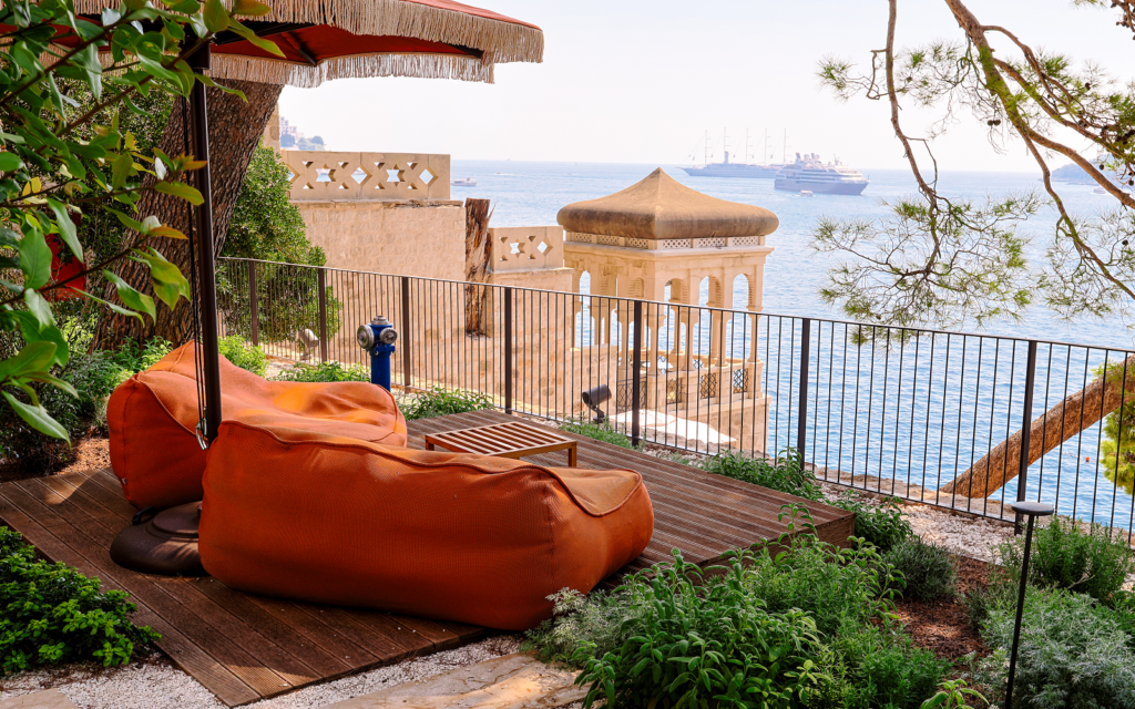 Dubrovnik’s historic Villa Argentina – renovated and reopened orange cushions on private terrace at Villa Argentina